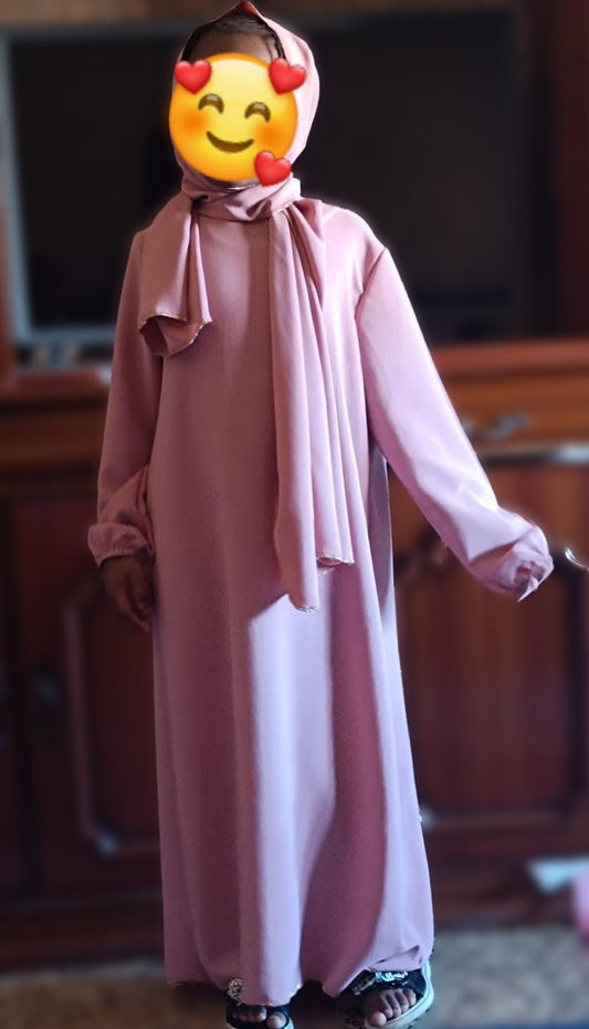 Abaya con hijab integrado niña y brillantina